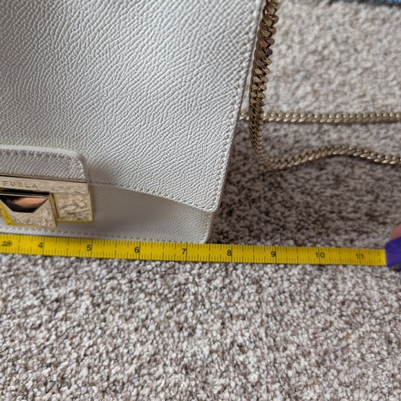 Furla Mini Crossbody Or Adjustable Shoulder Bag. Gold Hardware White Leather